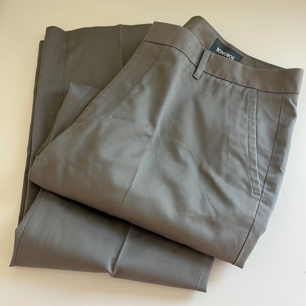 Bonobos Men's Gray‎ Slim Chino Pants 38/32 work pants classic flat front
